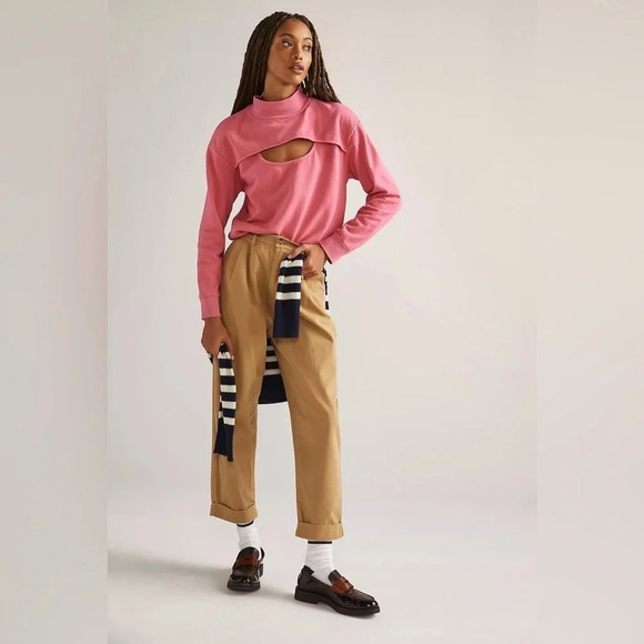 Anthropologie T.La Cut-Out  Funnel Neck Sweatshirt Pink - Picture 3 of 8